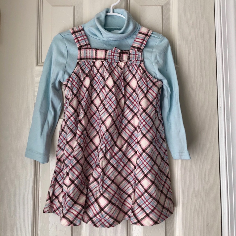 Plaid jumper dress and turtleneck. 2T 3 NWT